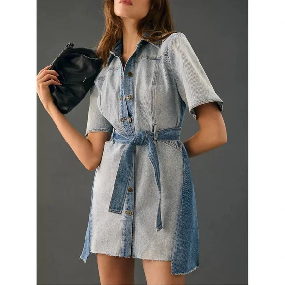 Significant Other Teddie Belted Denim Dress in Blue sz 12 - Picture 2 of 6